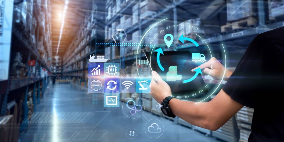 Foto concepto de combinación de cadena de suministro y tecnología blockchain.