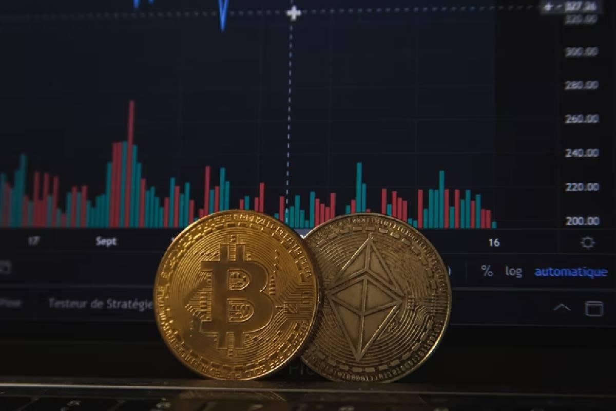 Imagen del Bitcoin con un gráficos de barras para analizar la cotización de la moneda más rentable de Argentina