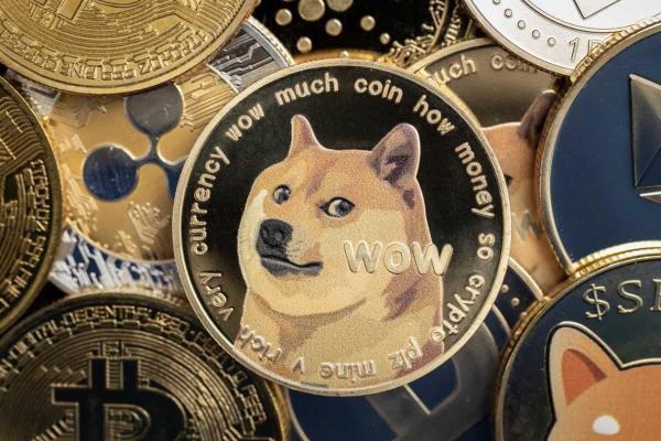 Moneda DOGE en medio de otras crypto. Descubre cómo comprar Dogecoing en México.
